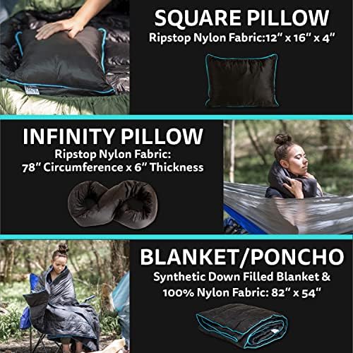 Ripstop Outdoor Camping Pillow and Blanket 3-in-1, Versatile Lightweight Nylon Waterproof Stadium Blanket, Ultralight Backpacking Essentials, Travel Blanket and Pillow Set - Black/Turquoise - Image 3