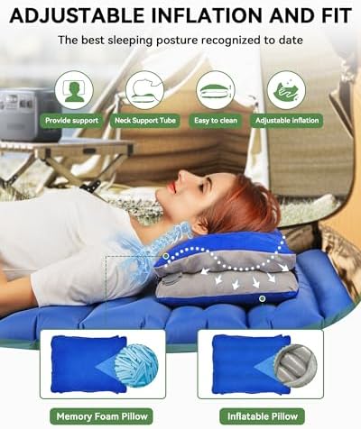 JefDiee Inflatable Camping Lumbar Pillow with Memory Foam and Washable Cover Travel Pillow for Airplanes, Camping (Blue M) - Image 3