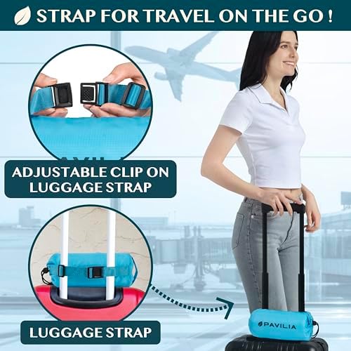 PAVILIA Travel Blanket Airplane Compact with Bag, Soft Packable Plane Blanket Kids Adults, Portable Camping Flight Essentials, Travelers Gifts Accessories, Luggage Backpack Strap, 65x40 Teal Blue - Image 3