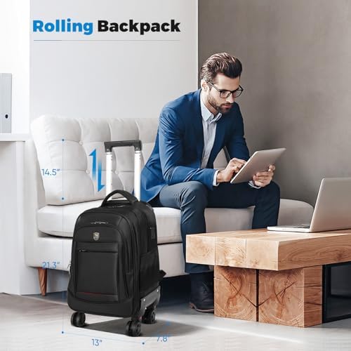360° rotating Water Resistant Rolling Backpack with 4 Removable Wheels for Adults,Airline Approved Carry on Luggage Fit 15.6 Inch Laptop Travel Backpack with USB Charging Port - Image 2