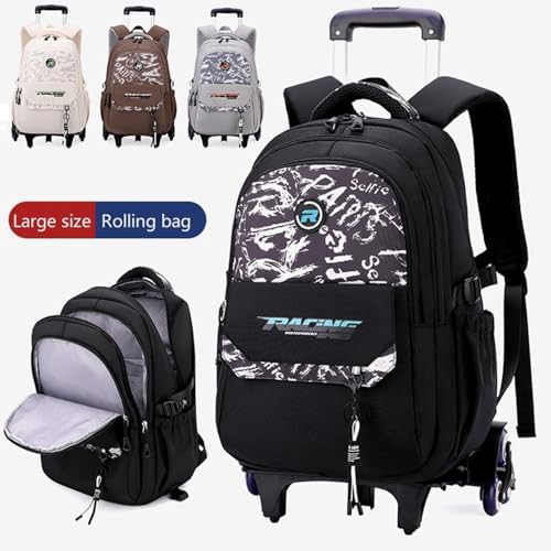 Rolling Backpack for Boys Roller Backpack Kids Bookbag with Wheels Wheeled School Bag for Teen Boys Black - Image 7