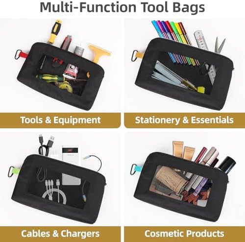 4 PCS Clear Tool Pouches with Zipper and Belt Clip, Water Proof Small Tool Pouch Bag Oxford Small Tool Bags for Tools, cosmetic, Travel Accessories, Stationery - Image 4