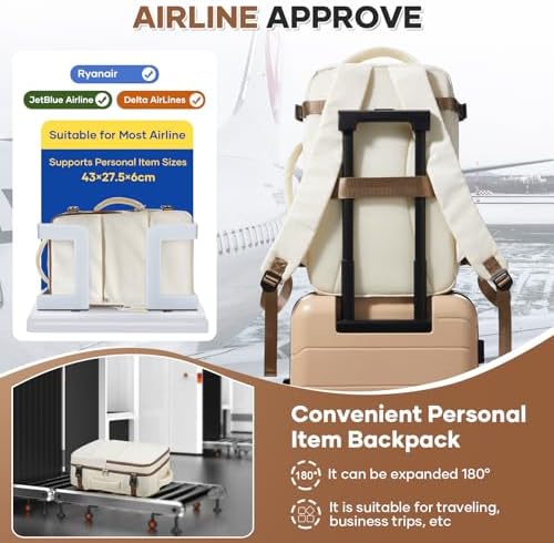 Travel Backpack For Women Men Carry on Backpack Luggage Flight Approved Personal item Travel Bag Essentials Mochila de viaje Laptop College Backpack Beige Brown - Image 5