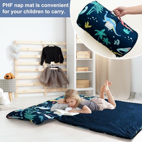 PHF Toddler Nap Mat with Removable Pillow and Minky Fleece Blanket, Rollup Design Warm Slumber Bags for Boys, 50"x20"x2" Kids Sleeping Bag for Daycare Preschool Travel Camping, Dinosaur - Image 5
