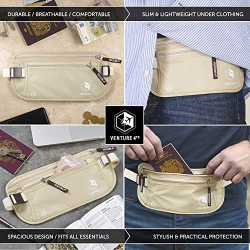 VENTURE 4TH Travel Money Belt - Slim Passport Holder RFID Blocking Travel Pouch to Protect Cash, Credit Cards and Travel Documents (Beige) - Image 5