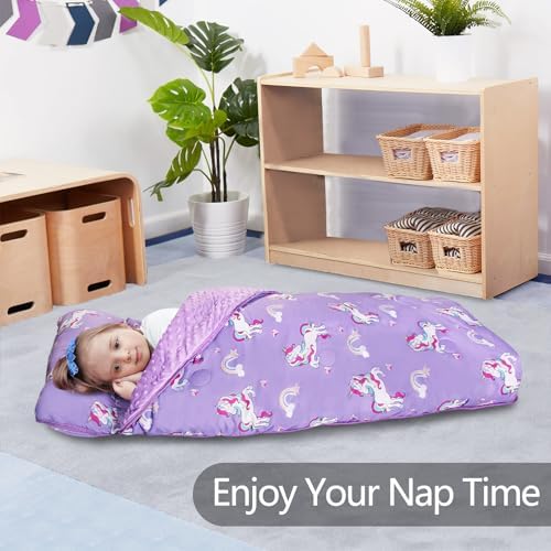 Primlect Toddler Nap Mat with Pillow and Blanket, 45" * 35" Sleeping Bag, Easy to Roll up and Carry, Perfect for Daycare, Preschool, Travel, Boys and Girls - Image 3