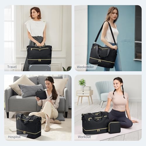 Travel Duffel Bags for Women Weekender Bags with Shoe Compartment Carry on Overnight Bags with Toiletry Bag Gym Bag with Wet Pocket Personal Item Travel Bag for Labor Delivery - Image 2