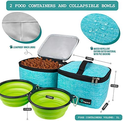 PetAmi Travel Bag Organizer - Dog & Cat Diaper Bag with Food Container and Bowls, Perfect for Weekend Camping (Sea Blue, Large) - Image 3