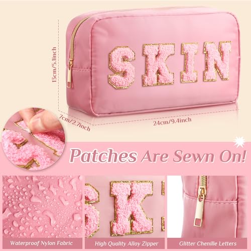 Remerry 4 Pcs Travel Toiletry Bags for Women Nylon Makeup Bag Organizer Cosmetic Chenille Letter Pouch Zipper Preppy Waterproof Hair Pouch Christmas Gift (Light Brown, Beige, Light Pink, White) - Image 2