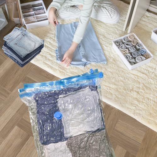 10 Pack Jumbo Vacuum Storage Bags with Hand Pump, 80% Storage Space Saving, Sturdy Leak-Free Space Saver Vacuum Seal Bags for Clothing, Vacuum Compression Bags for Travel Lugggage Blankets Comforters - Image 6