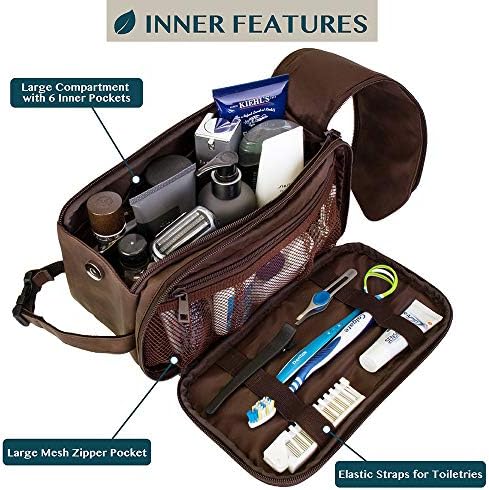 PAVILIA Toiletry Bag for Men, Travel Essentials Shaving Dopp Kit, Mens Travel Bag Toiletries Organizer Case for Grooming, PU Leather Water Resistant Cosmetic Bag Pouch (Dark Brown) - Image 2