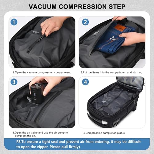 Vacuum Backpack Travel, Airback Backpack 60L Expandable Travel Easyvacpack, Compression Carry-On Vacuum Bags with Pump and TSA Lock, Ideal for Traveler Businessman College Graduate Coworker, Black - Image 2