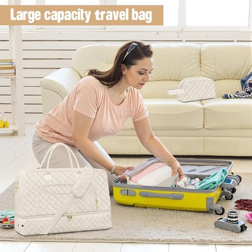 3 Pack Travel Duffle Bag, Weekend Bags for Women with Shoe Compartment, Large Toiletry Personal Item Travel Carry on Bags with Wet Pocket, Gym Overnight Hospital Bag for Delivery Business Beige - Image 6