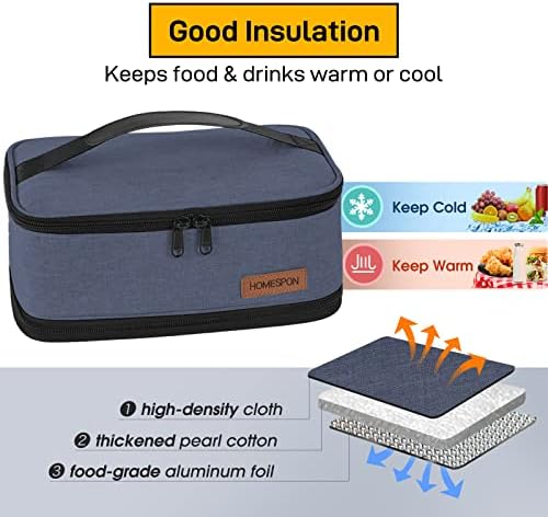 HOMESPON Expandable Lunch Bag for Men Women Insulated Lunch Box Holder with Handle for Picnics Work Travel(Blue) - Image 5