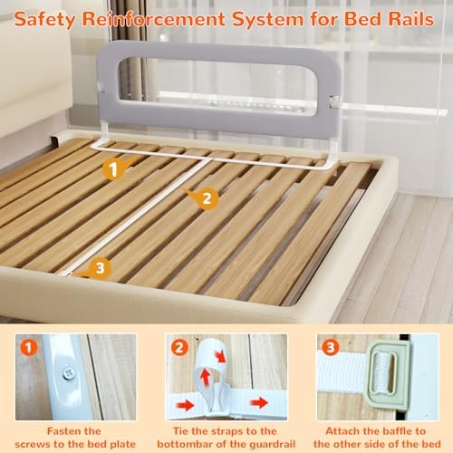 Bed Guard Rail for Toddlers - 47" Adjustable Heights & Folding up Portable Bed Railing for Baby - Toddler Bed Rails Guard for Crib, Twin, Bunk,Full Size, Queen & King Bed(Grey) - Image 7