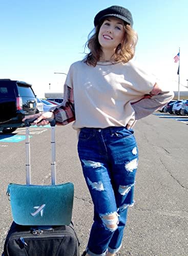 BlueHills Travel Blanket Pillow in Mini Soft Case Premium Plush Airplane Blanket in Soft Bag Compact Pack with Luggage Belt and Backpack Clip Airline Car 2 in 1 Traveler Essentials - Teal Blue M03 - Image 6