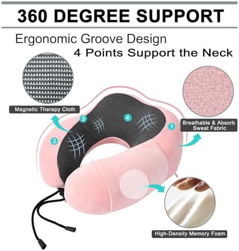 Travel Pillow and Blanket Set Neck Pillow Airplane Memory Foam for Traveling Compact with Bag Pink - Image 2