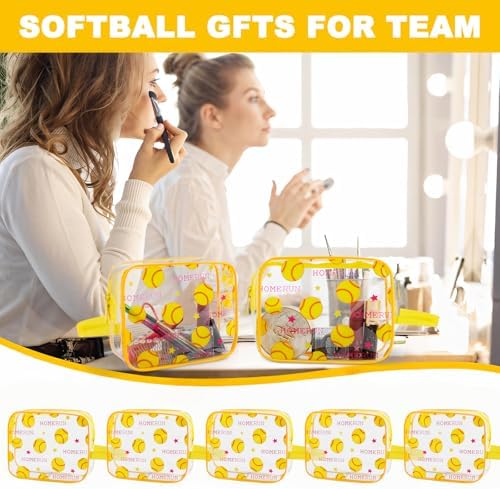 16PCS Softball Cosmetic Bag - Softball Gift Accessories Bags Goodie Snack Makeup Bag,Waterproof Softball Clear PVC Bag,Travel Toiletry Zipper Pouch Organizer,Softball Team Gifts for Girls Team Player - Image 5