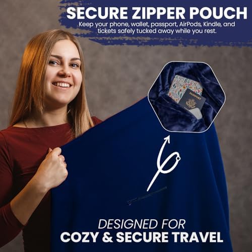 Cloud 9 Airline Travel Blanket Compact with Bag, Airplane Blanket for Long Flight, 3 in 1 Neck Pillow, Lumbar Support, Premium Airplane Accessories, Security Pouch, 300 GSM, Polyester Fleece - Image 4