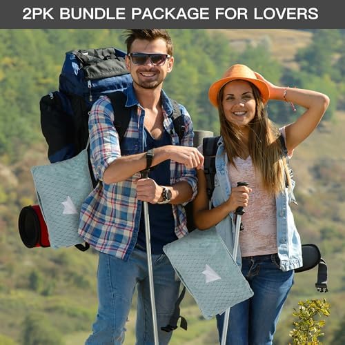 Plush & Plaid 2-Pack Travel Blanket Airplane Compact with Bag, Mid-Weight Soft Throw Blanket Pillow for Long/Short Flight, Portable Packable with Luggage Sleeve and Backpack Clip, 40x65, Blue - Image 7