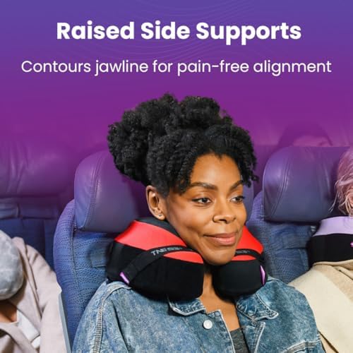 Cabeau Travel Neck Pillow for Airplanes – The Neck’s Evolution, TNE S3 – Supportive Memory Foam Design for Long Haul Flights – Attachable Seat Straps and 360° Support (Amsterdam Rainbow) - Image 6