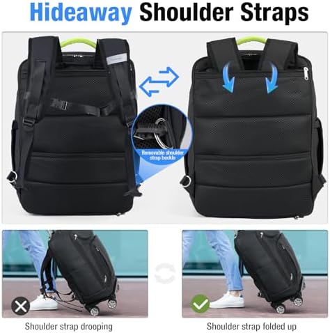 Lekebobor Travel Rolling Backpack, 18 inch Waterproof Bag with 360° Wheels for 15.6" Laptop, Convertible Airline Approved Travel Back Pack for Men & Women, Business, Commuter - Image 5
