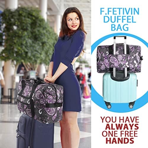 F.FETIVIN Weekender Bag Carry On Travel Duffle Medium Overnight Bag for Women(Purple Paisley) - Image 7