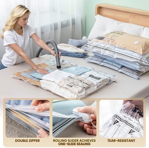 TAILI-LONG SIDE ZIP 8 Pack Vacuum Storage Bags, Vacuum Seal Bags for Clothing (39x28 inches), Jumbo Storage Space Saver for Beddings, Comforters, Blanket, Pillows and Clothes - Image 6