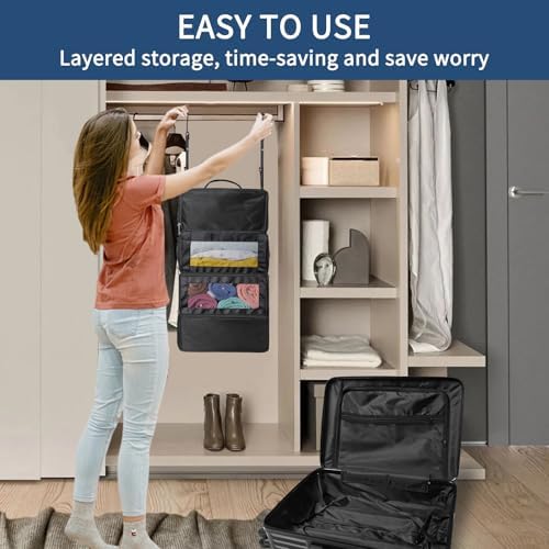 esouler Suitcase Organizer - Hanging Packing Cubes & Portable Travel Shelves for Carry-on (Black, Small) - Image 5