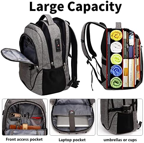 SHRRADOO Anti Theft Laptop Backpack Travel Backpacks with usb Charging Port for Women Men College Backpack Computer Bag Fits 17 Inch Laptop,Black - Image 5