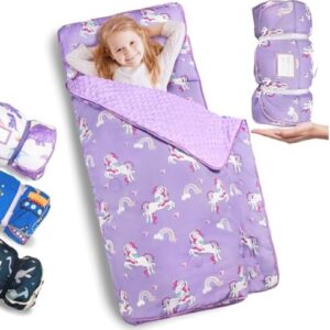 Primlect Toddler Nap Mat with Pillow and Blanket, 45" * 35" Sleeping Bag, Easy to Roll up and Carry, Perfect for Daycare, Preschool, Travel, Boys and Girls