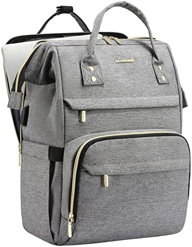 LOVEVOOK 17.3 Inch Laptop Backpack, Large Travel Backpack for Women, Water Resistant Teacher Backpack with Laptop Compartment, Professional Business Work bags with Charger, Austere Grey