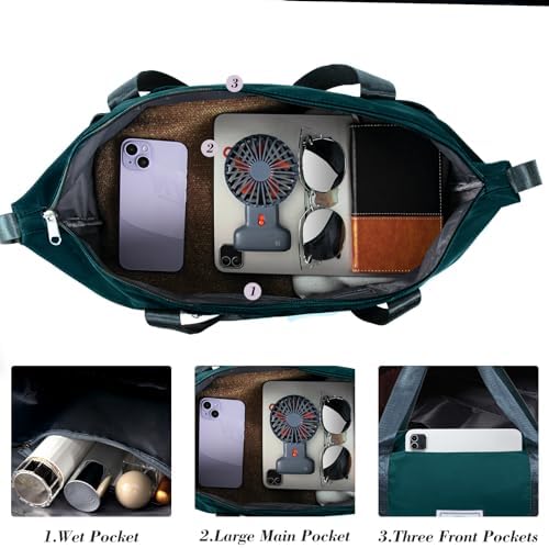 Travel Duffel Bag - Large Shoulder Weekender Overnight Bag, Carry on Bag with Wet Pocket, Waterproof Expandable Duffel Bag with Trolley Sleeve, Sports Tote Gym Bag for Women, Peacock blue - Image 5