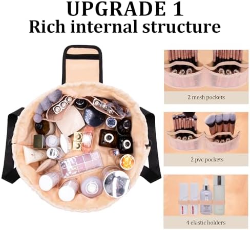 Large Barrel Drawstring Makeup Bag,Travel Makeup Bag,Portable Cosmetic Bag Make Up Organizer Bag for Travel Accessories Essentials and Hair Product,Gifts for Women Girls(cat makeup bag) - Image 2