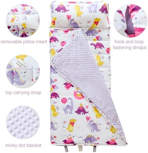 Toddler Nap Mat with Removable Pillow and Plush Blanket, Roll Up Napping Mats for Kids Ages 3-6 Years, Kid Sleeping Bag for Preschool Daycare Travel Camping, 53" x 23" - Image 2