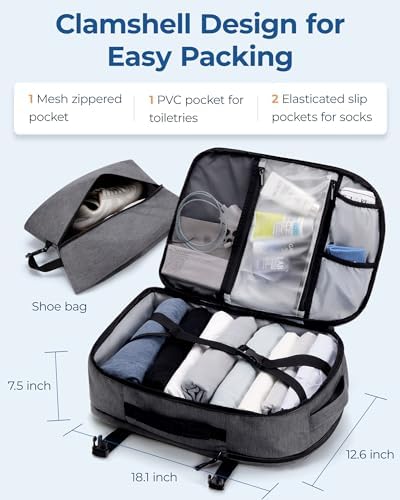 BAGSMART Travel Backpack for Women Men, 40L Flight Approved Carry on Backpack with Shoe Bag, TSA Large Personal Item Backpack with 17 Inch Laptop Compartment, Weekender Suitcase for Travel, Grey - Image 4
