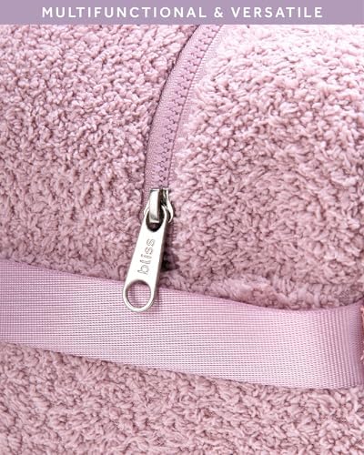 Bliss Womens Travel Blanket Set - 4 Piece Plush Microfiber Packable Travel Blanket with Relaxing Sleep Mask, Carry On Case, and Satin Hair Tie, Pink Gaze - Image 5