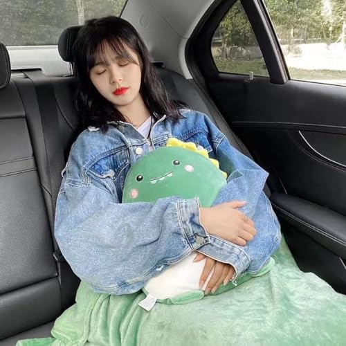 Flannel Cartoon Animal Sofa Throw Pillow and Blanket, 2 in 1 Portable Travel Blanket and Pillow Set for Camping Car Office (Dinosaur) - Image 2