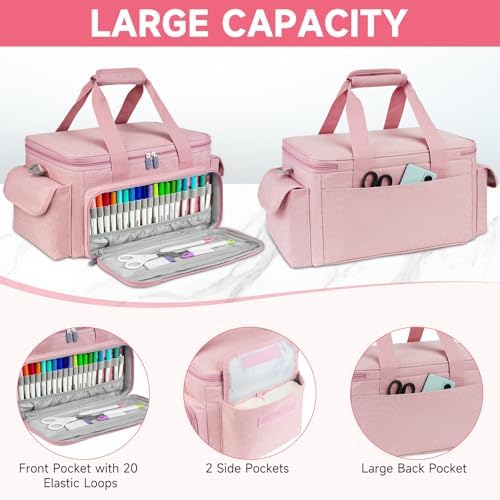 Carrying Case Compatible with Cricut Joy Xtra,Protable Travel Storage Bag with Removable Dividers Fits for Cricut Joy Xtra Accessories and Supplies,Pink - Image 4