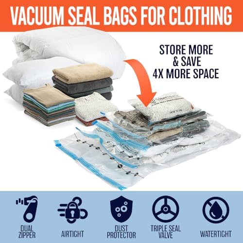 Vacuum Seal Bags for Clothing Travel, 30 Combo - Space Saver Vacuum Storage Bags, Blanket & Clothes Storage Bags Vacuum Sealed – Hand Pump Included, Bolsas Para Guardar Ropa Al Vacío - Image 2