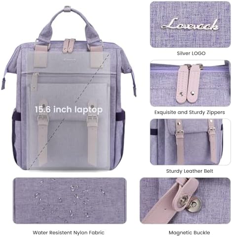 LOVEVOOK Laptop Backpack for Women, 15.6 Inch Teacher Nurse Bag Work Travel Computer Backpacks Purse, College Bookbag for School, Water Resistant Daypack, 15.6 inch - Image 5