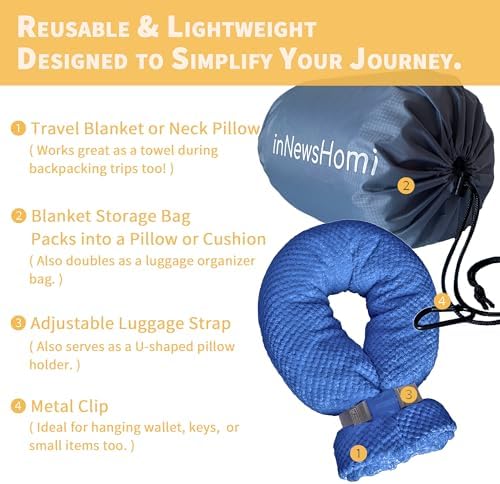 Travel Blanket Airplane Compact with Bag, Lightweight & Packable 2 in 1 Airplane Blanket or Travel Pillow, Travel Essentials for Women Men & Kids, Navy - Image 2