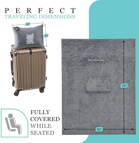 Commollis 2-in-1 Travel Blanket & Pillow for Airplane, Car, Train - Warm Compact Flight Blanket with Luggage Strap & Backpack Clip, Machine Washable, All-Season Use - Image 2