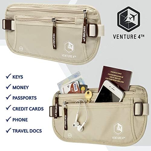 VENTURE 4TH Travel Money Belt - Slim Passport Holder RFID Blocking Travel Pouch to Protect Cash, Credit Cards and Travel Documents (Beige) - Image 8