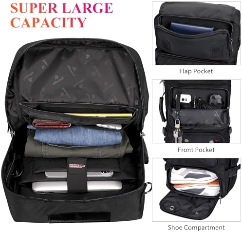 WITZMAN Carry on Travel Backpack for Men Airline Approved Convertible Nylon Duffle Backpack Luggage Bag (B682 Black) - Image 5