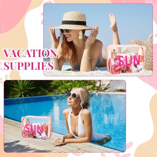 Clear Makeup Bag 9.4"x7"x3.5" Pink Travel Toiletry Bag Large Cosmetic Pouch PVC Waterproof Transparent Zippered Organizer for Women Girl Summer Beach (Sun) - Image 4