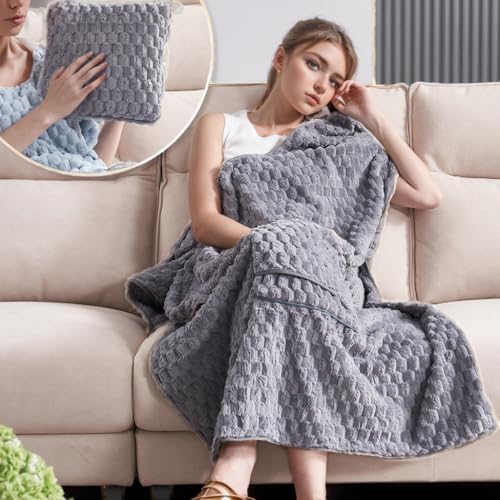 4-in-1 Blanket and Pillow Premium Soft Airplane Travel Kids Blanket Adult Blanket Great Gift for Holidays and Birthdays Attatch it to Your Suitcase or Bag Lumbar Cushion (Grey) - Image 2