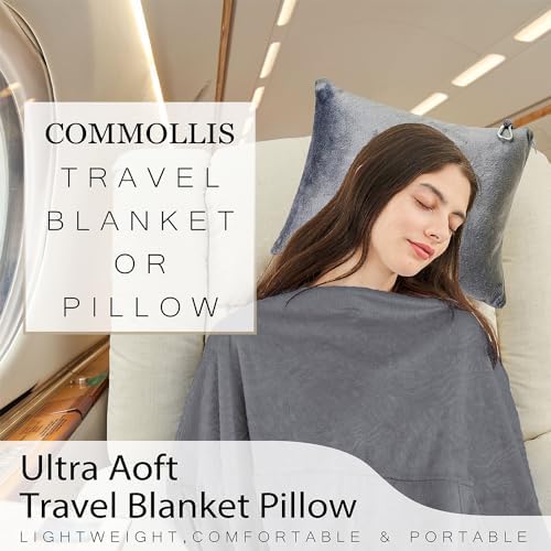 Commollis 2-in-1 Travel Blanket & Pillow for Airplane, Car, Train - Warm Compact Flight Blanket with Luggage Strap & Backpack Clip, Machine Washable, All-Season Use - Image 4