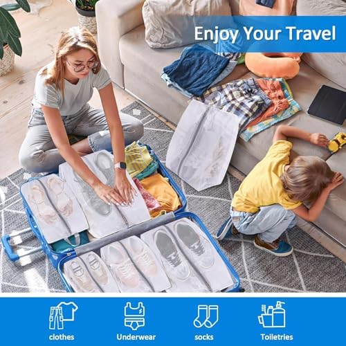 SelfTek Shoe Bags for Travel, 3 Pack 3 Size Double-Sided Zipper Shoe Bag for Men & Women & Children, Waterproof Portable Shoe Storage Pouch with Handle, Family Travel Accessories - Image 4