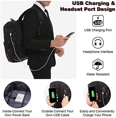LOVEVOOK Travel Laptop Backpack Waterproof Anti Theft with Lock and USB Charging Port Large Computer Business Backpack for Men Women College (17 inch, Black) - Image 4